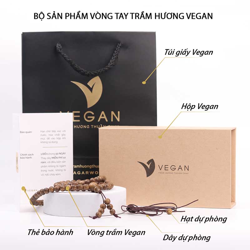 Trọn bộ sản phẩm Vòng tay Trầm Hương cao cấp tại Vegan Trầm Hương Thuần Chay