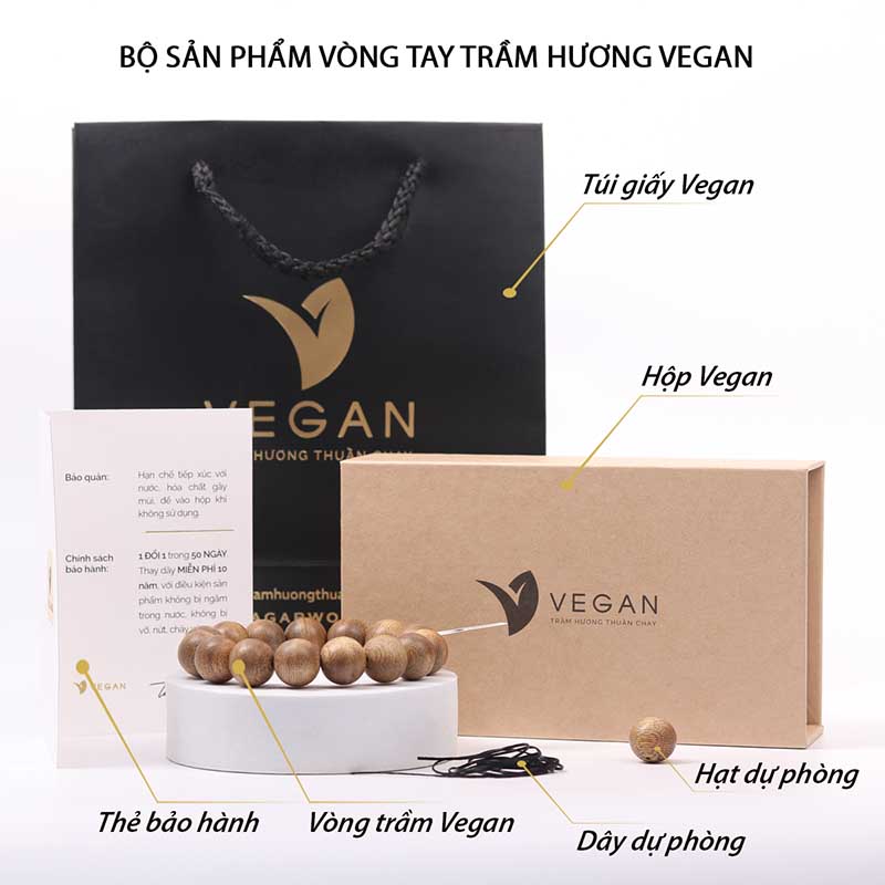 Trọn bộ sản phẩm Vòng tay Trầm Hương cao cấp tại Vegan Trầm Hương Thuần Chay