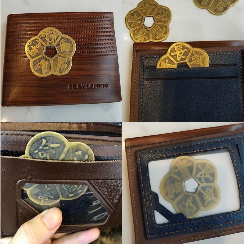 an vị đồng xu hoa mai trong ví tiền dat dong tien hoa mai trong vi