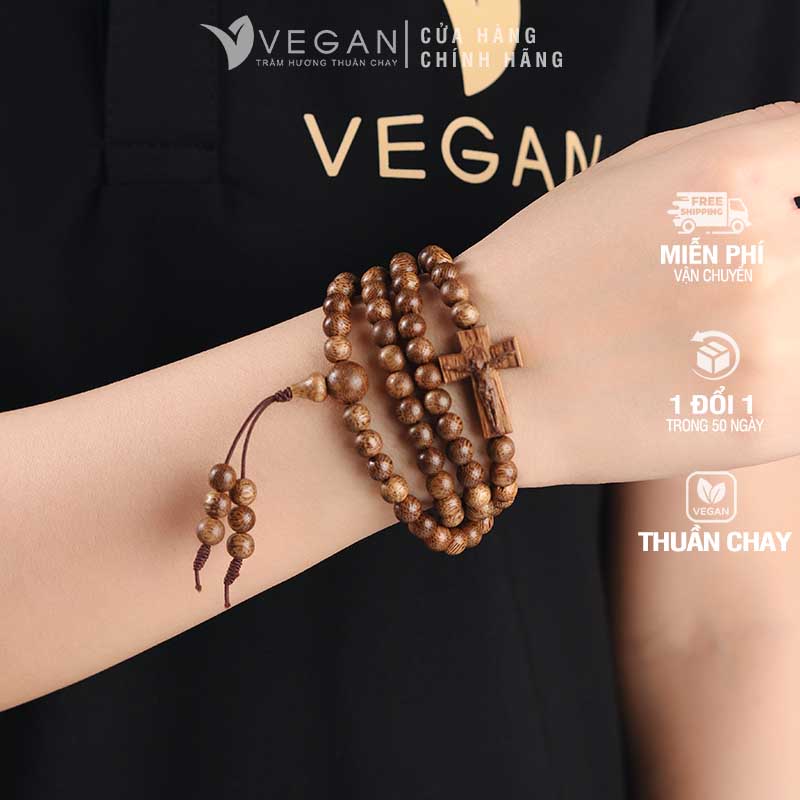 Chuỗi vòng trầm hương VEGAN 108 hạt 6mm mix Thánh Giá