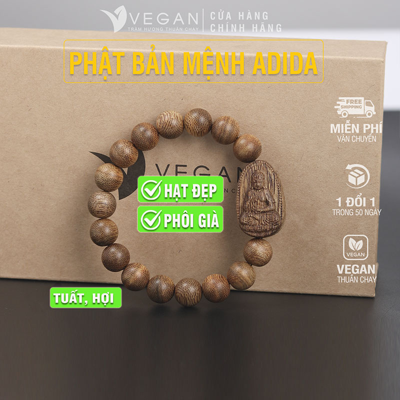 Vòng tay Trầm Hương VEGAN phật A Di Đà tuổi Tuất, Hợi 10mm