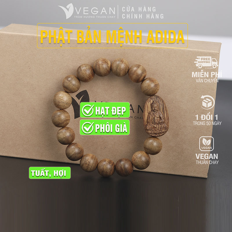 Vòng tay Trầm Hương VEGAN phật A Di Đà tuổi Tuất, Hợi 12mm