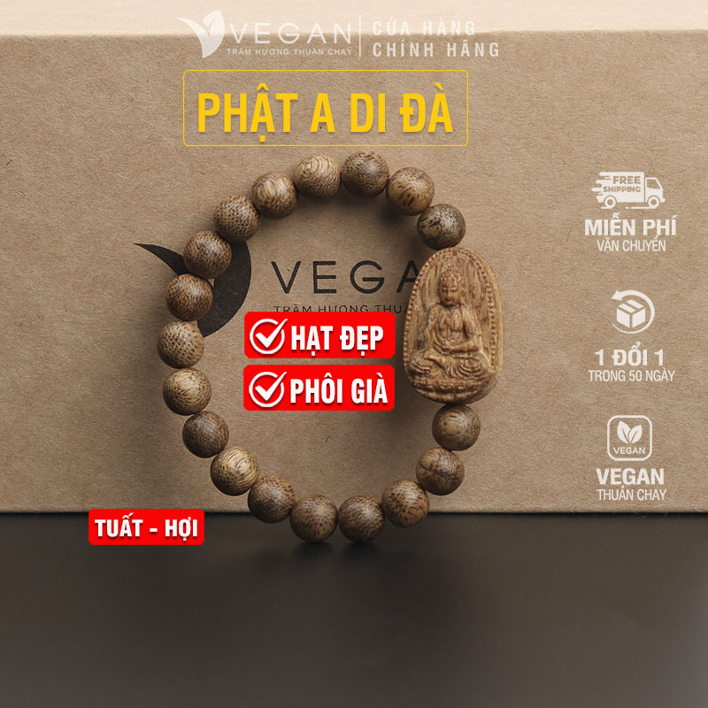 Vòng tay Trầm Hương VEGAN phật A Di Đà tuổi Tuất, Hợi 8mm