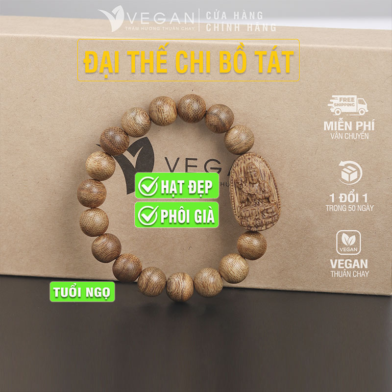 Vòng tay Trầm Hương VEGAN phật Đại Thế Chi Bồ Tát tuổi Ngọ 10mm