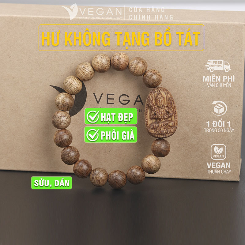 Vòng tay Trầm Hương VEGAN phật Hư Không Tạng Bồ Tát tuổi Sửu, Dần 10mm