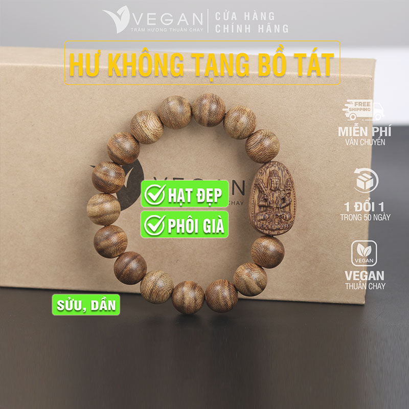 Vòng tay Trầm Hương VEGAN phật Hư Không Tạng Bồ Tát tuổi Sửu, Dần 12mm