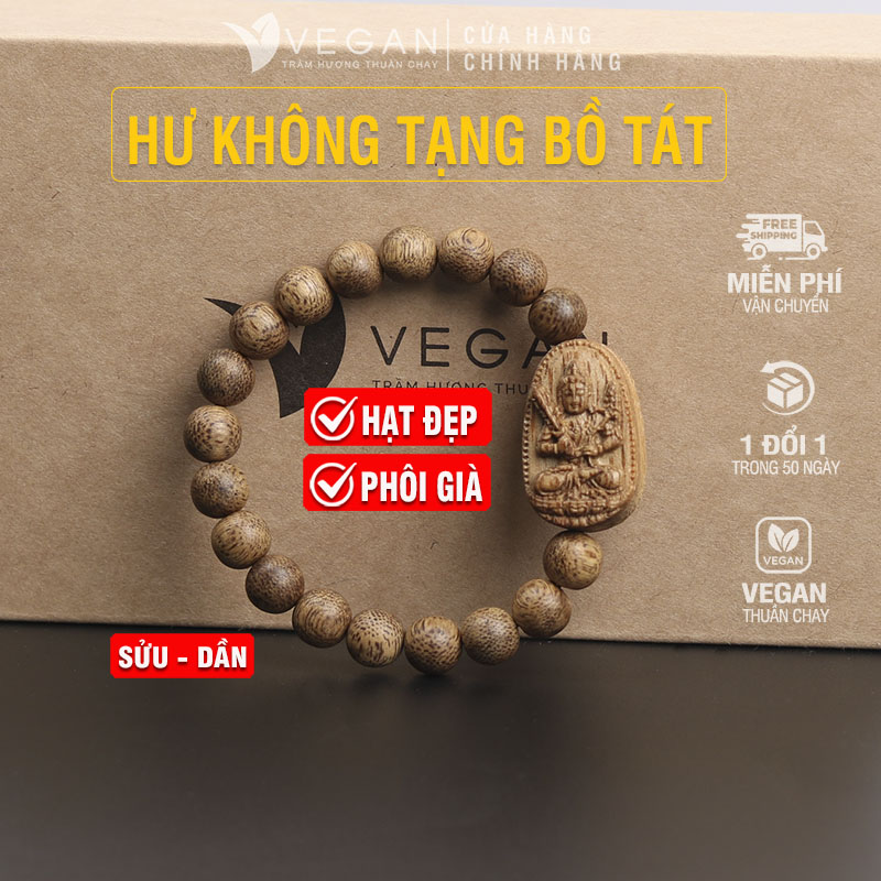 Vòng tay Trầm Hương VEGAN phật Hư Không Tạng Bồ Tát tuổi Sửu, Dần 8mm