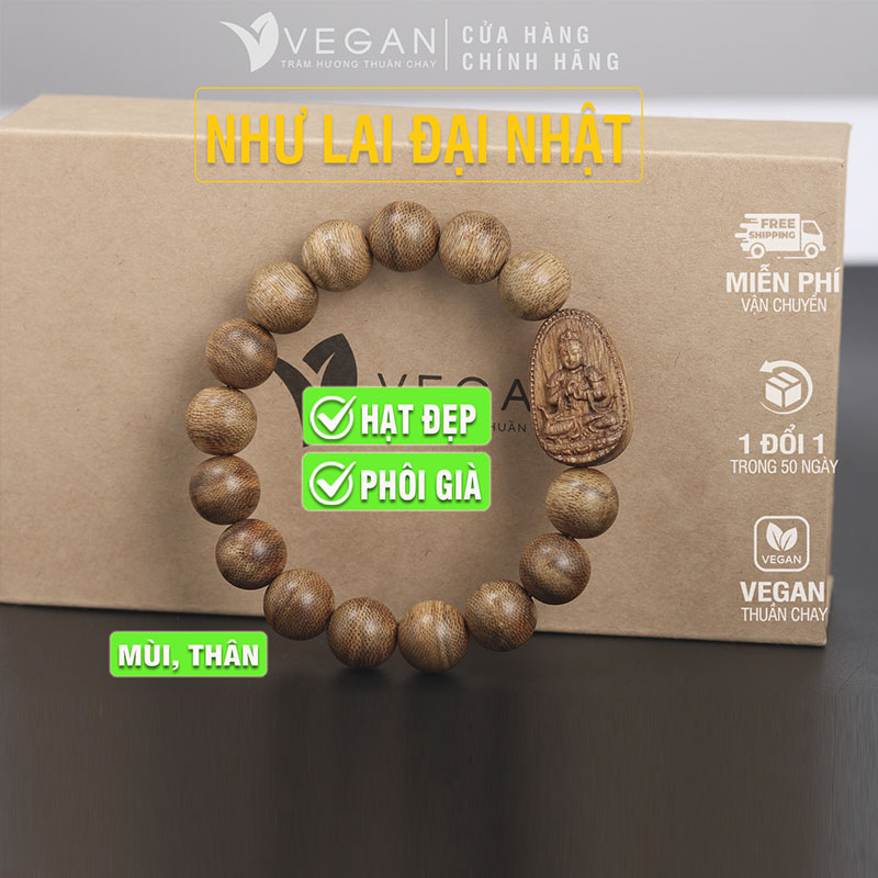 Vòng tay Trầm Hương VEGAN phật Như Lai Đại Nhật tuổi Mùi, Thân 12mm