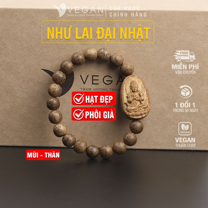 Vòng tay Trầm Hương VEGAN phật Như Lai Đại Nhật tuổi Mùi, Thân 8mm